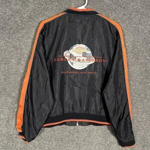 Vintage Harley Davidson Jacket Mens XL Black Orange 100 Years Windbreaker 2000s